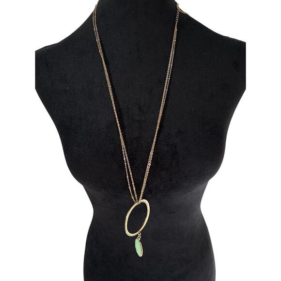 Gold Circle Necklace with Green Stone Pendant – New with Tags - Picture 1 of 2